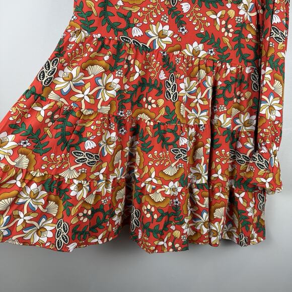 Sunday Up Womens Floral Boho Dress Medium Orange Retro Eclectic Mini Boho Easter - Picture 5 of 10